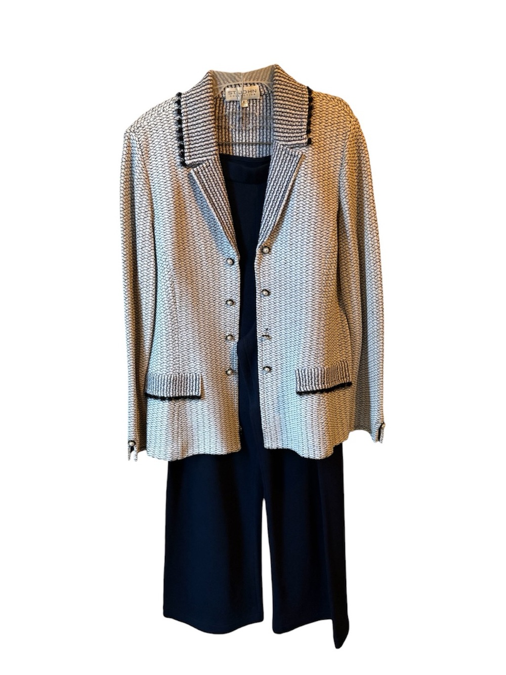 St. John Collection Navy Blue & White Knit Blazer with Blue Trim